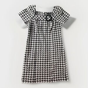 Chris McLaughlin Houndstooth Sheath Dress Black‎ White Short Sleeve Size 6 Retro
